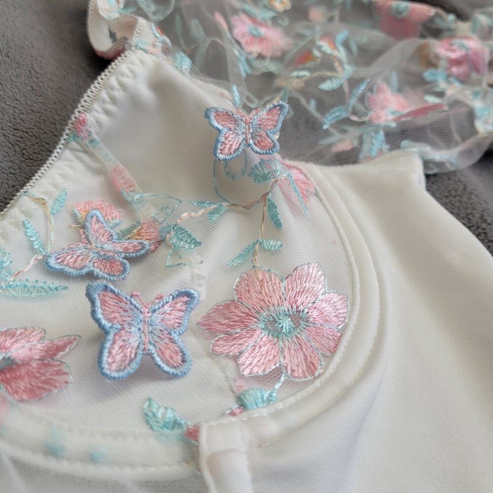 Cropped Top Womens Large Underwire‎ Corsette Embroidered Bufferflies Floral - Picture 11 of 15